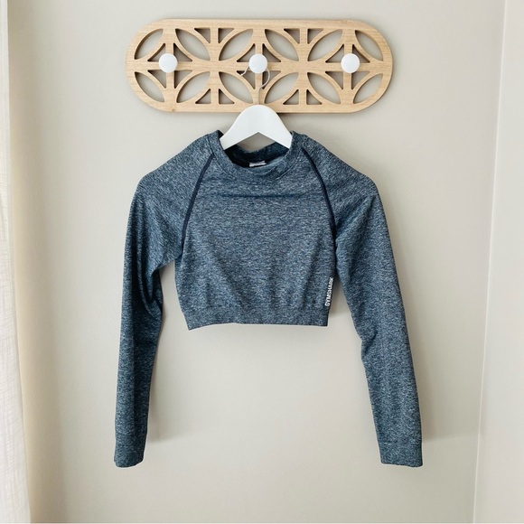 Gymshark Adapt Marl Seamless Long Sleeve Crop Top Gray - Picture 1 of 8